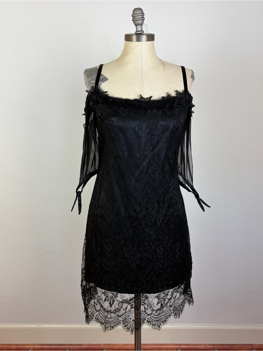 Azadeth Lace Cold Shoulder Mini Dress in Black